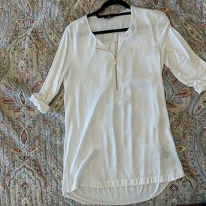 White tunic with half zip front